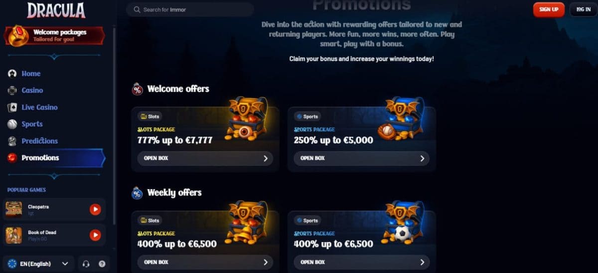 Dracula Casino Bonus 2026 — 777% Welcome, Reloads UK image 1